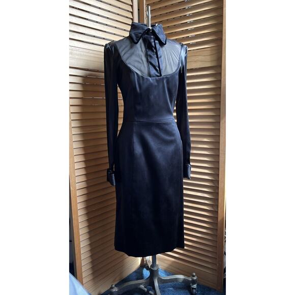 Gianfranco Ferre Dresses & Skirts - Vintage Gianfranco Ferre Dress 40 Black Satin Lg Sleeve Illusion Whimsigoth Goth